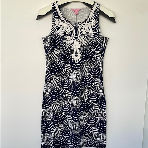Lilly Pulitzer Oh Cabana Bot Umbrella Print Blue and White Foster Shift Dress XS - Picture 3 of 17